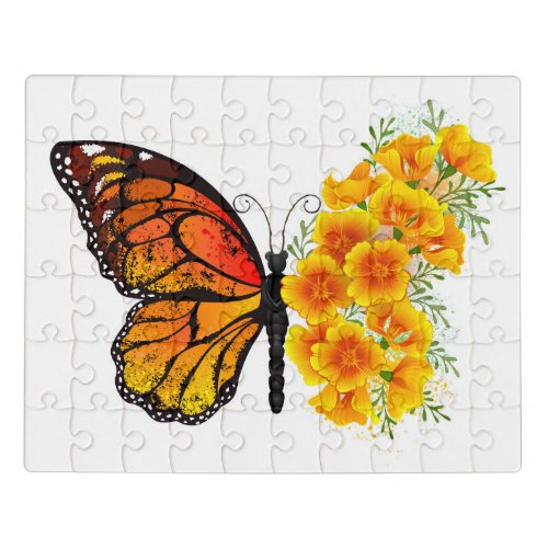 Flower Butterfly with Yellow California Poppy Jigsaw Puzzle