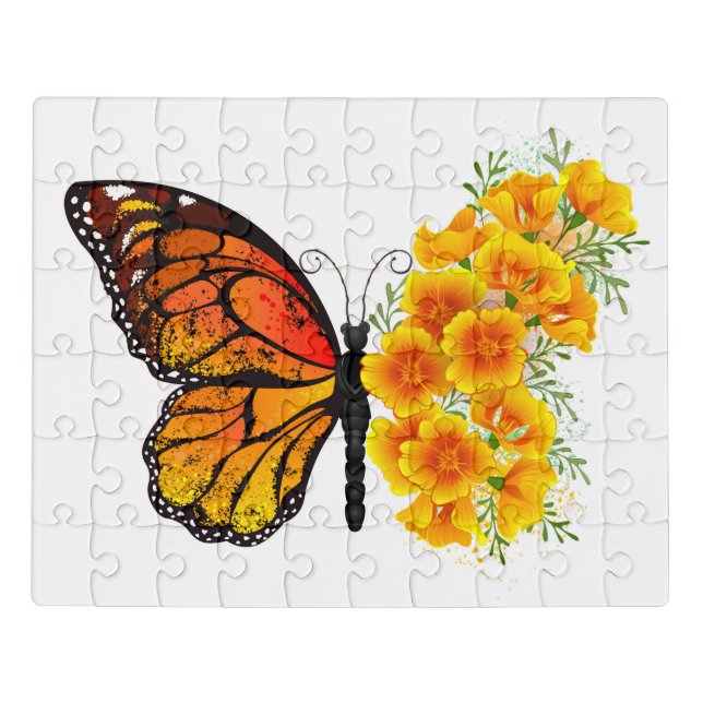 Flower Butterfly with Yellow California Poppy Jigsaw Puzzle (Puzzle Horizontal)