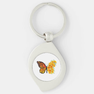 Flower Butterfly with Yellow California Poppy Keychain