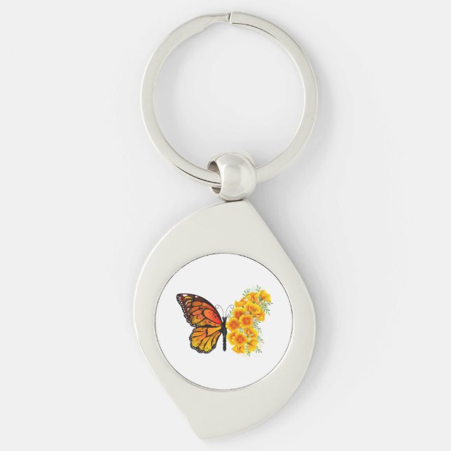 Flower Butterfly with Yellow California Poppy Keychain (Front)