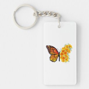 Flower Butterfly with Yellow California Poppy Keychain