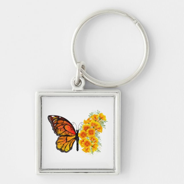 Flower Butterfly with Yellow California Poppy Keychain (Front)