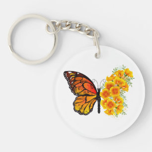 Flower Butterfly with Yellow California Poppy Keychain