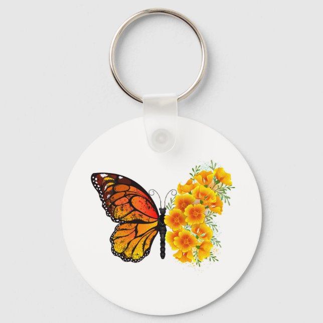 Flower Butterfly with Yellow California Poppy Keychain (Front)