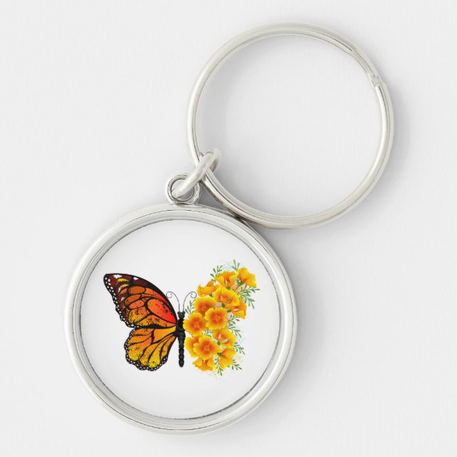 Flower Butterfly with Yellow California Poppy Keychain (Front)