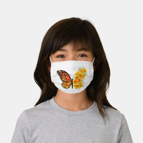 Flower Butterfly with Yellow California Poppy Kids Cloth Face Mask