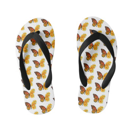 Flower Butterfly with Yellow California Poppy Kids Flip Flops