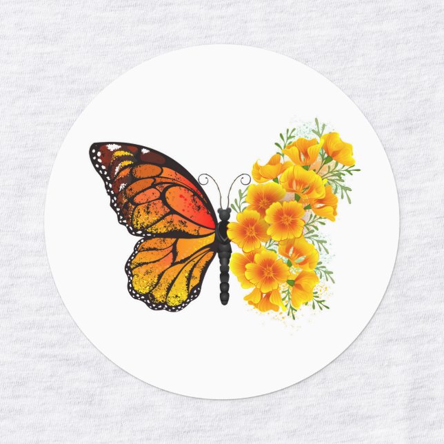 Flower Butterfly with Yellow California Poppy Kids' Labels (Design 1)