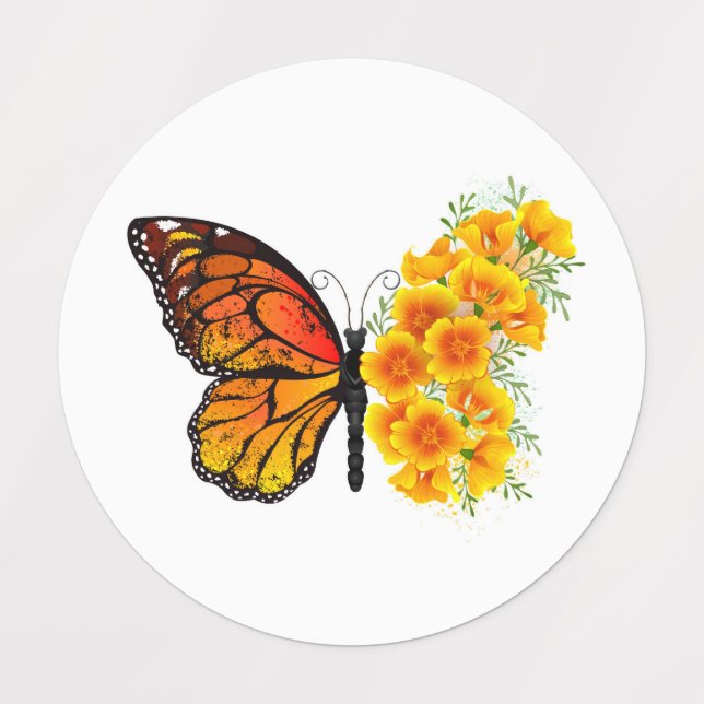 Flower Butterfly with Yellow California Poppy Kids' Labels (Design 1)