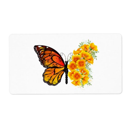 Flower Butterfly with Yellow California Poppy Label