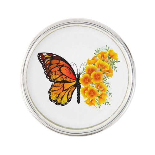 Flower Butterfly with Yellow California Poppy Lapel Pin