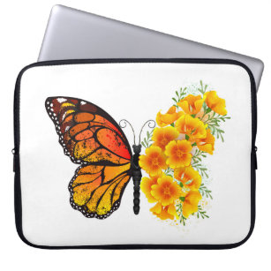 Flower Butterfly with Yellow California Poppy Laptop Sleeve