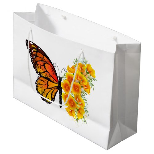 Flower Butterfly with Yellow California Poppy Large Gift Bag