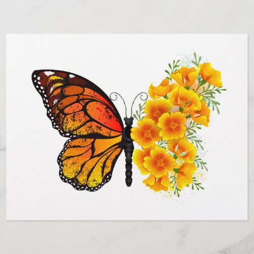 Flower Butterfly with Yellow California Poppy Letterhead