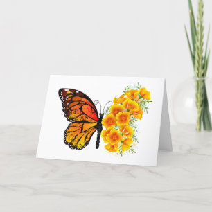 Flower Butterfly with Yellow California Poppy Letterpress Thank You Card