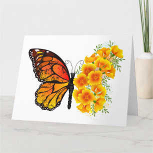 Flower Butterfly with Yellow California Poppy Letterpress Thank You Card