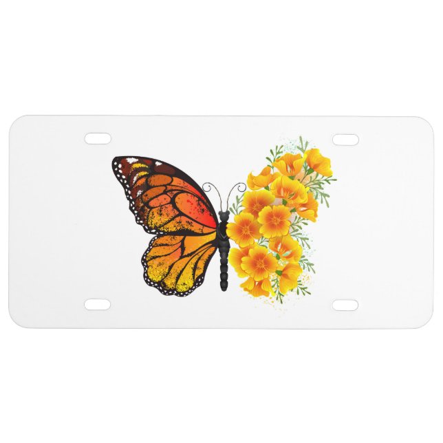 Flower Butterfly with Yellow California Poppy License Plate (Front)