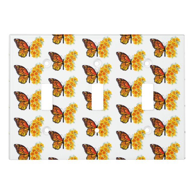 Flower Butterfly with Yellow California Poppy Light Switch Cover (Front)