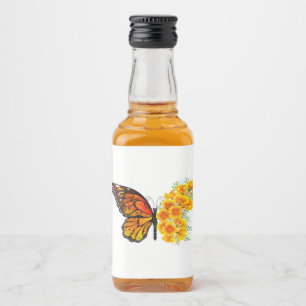 Flower Butterfly with Yellow California Poppy Liquor Bottle Label
