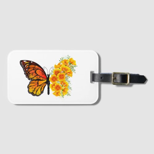 Flower Butterfly with Yellow California Poppy Luggage Tag