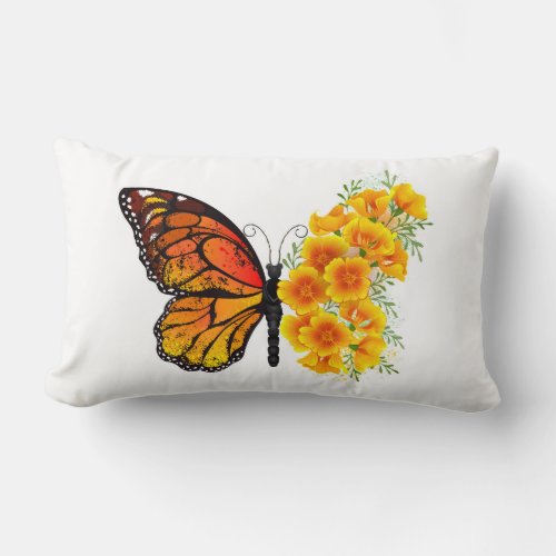 Flower Butterfly with Yellow California Poppy Lumbar Pillow