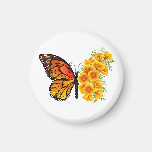 Flower Butterfly with Yellow California Poppy Magnet (Front)