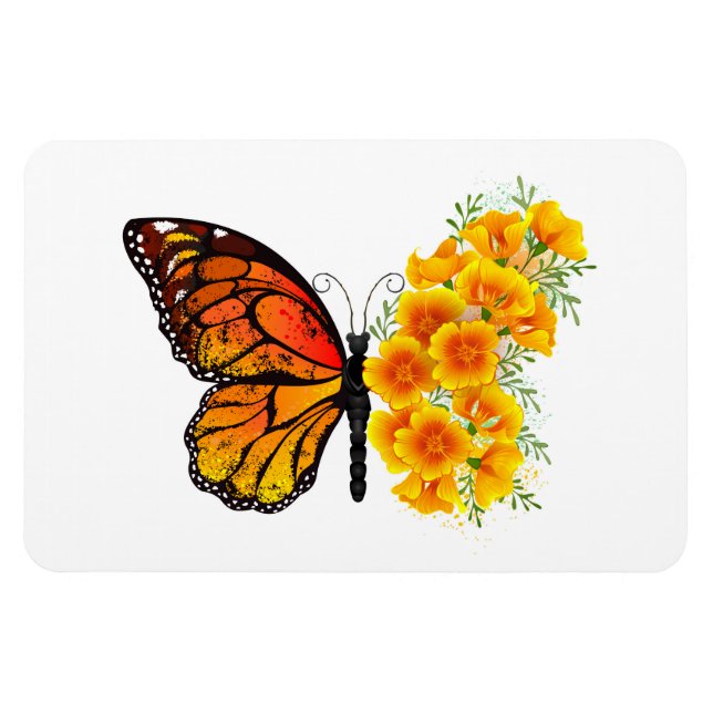 Flower Butterfly with Yellow California Poppy Magnet (Horizontal)