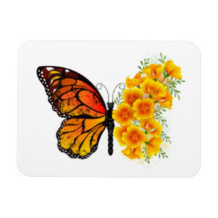 Flower Butterfly with Yellow California Poppy Magnet