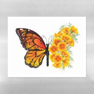 Flower Butterfly with Yellow California Poppy Magnetic Dry Erase Sheet