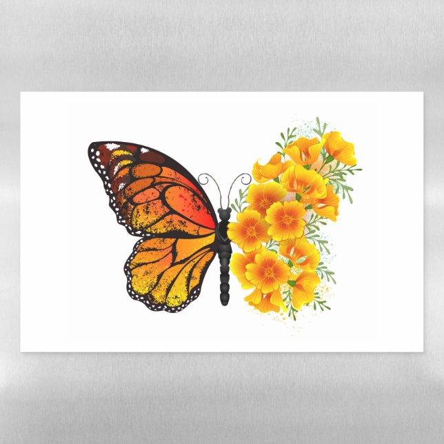 Flower Butterfly with Yellow California Poppy Magnetic Dry Erase Sheet (Horizontal)