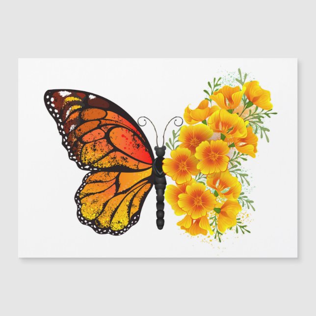 Flower Butterfly with Yellow California Poppy Magnetic Invitation (Front)