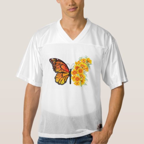 Flower Butterfly with Yellow California Poppy Mens Football Jersey