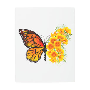 Flower Butterfly with Yellow California Poppy Metal Print