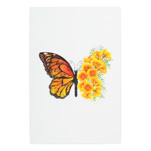 Flower Butterfly with Yellow California Poppy Metal Print