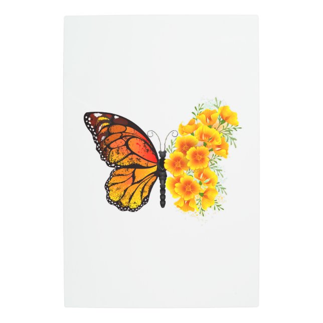 Flower Butterfly with Yellow California Poppy Metal Print (Front)