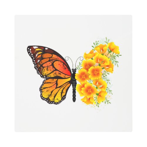 Flower Butterfly with Yellow California Poppy Metal Print