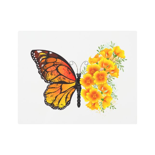 Flower Butterfly with Yellow California Poppy Metal Print (Front)