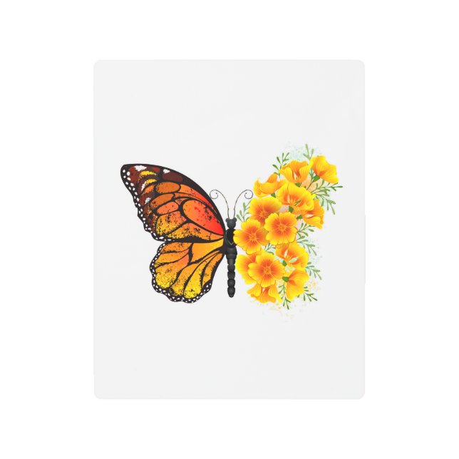 Flower Butterfly with Yellow California Poppy Metal Print (Front)