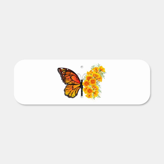 Flower Butterfly with Yellow California Poppy Metal Sign (Front)