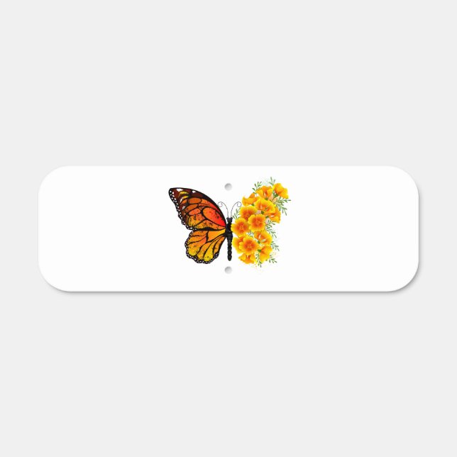 Flower Butterfly with Yellow California Poppy Metal Sign (Front)