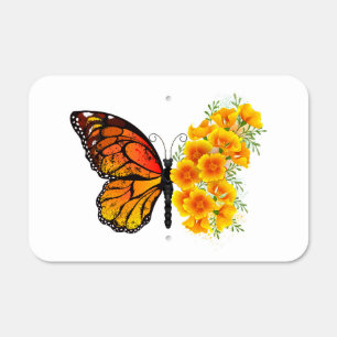 Flower Butterfly with Yellow California Poppy Metal Sign