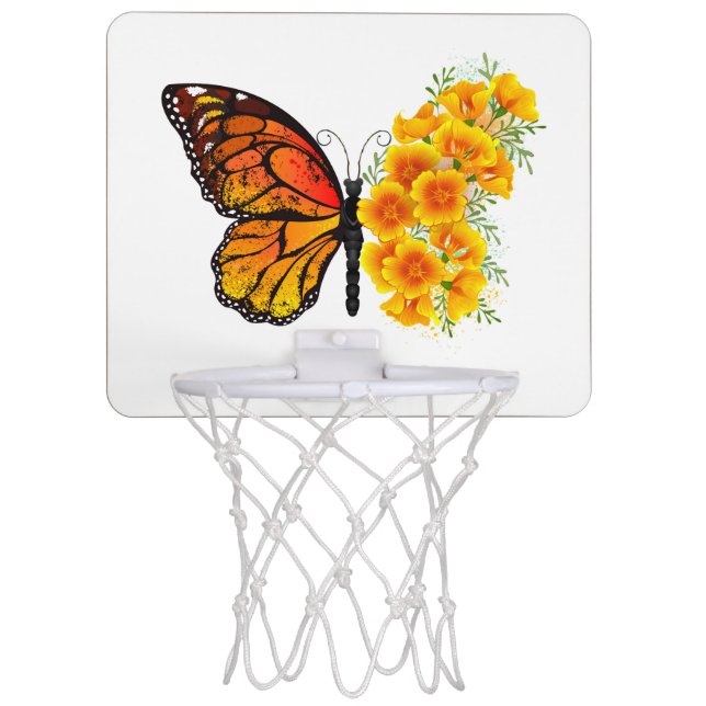 Flower Butterfly with Yellow California Poppy Mini Basketball Hoop (Front)
