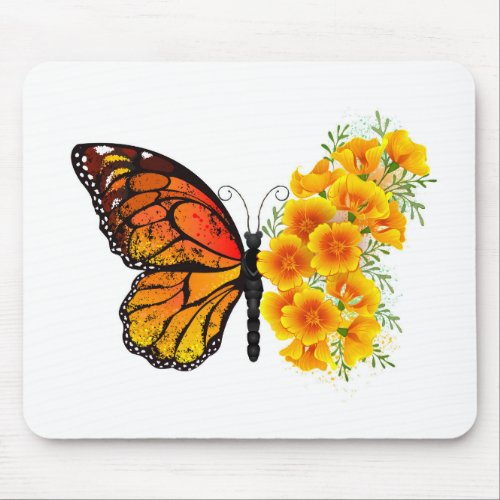 Flower Butterfly with Yellow California Poppy Mouse Pad
