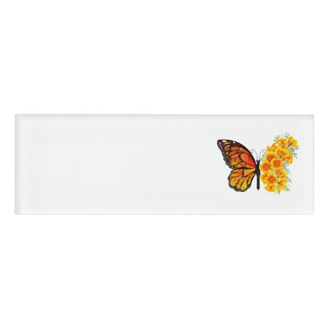 Flower Butterfly with Yellow California Poppy Name Tag (Front)