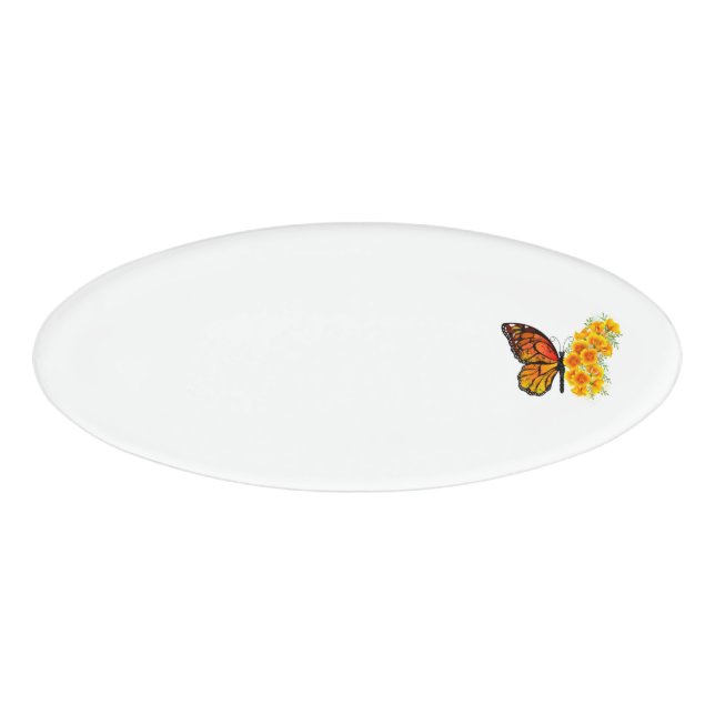 Flower Butterfly with Yellow California Poppy Name Tag (Front)