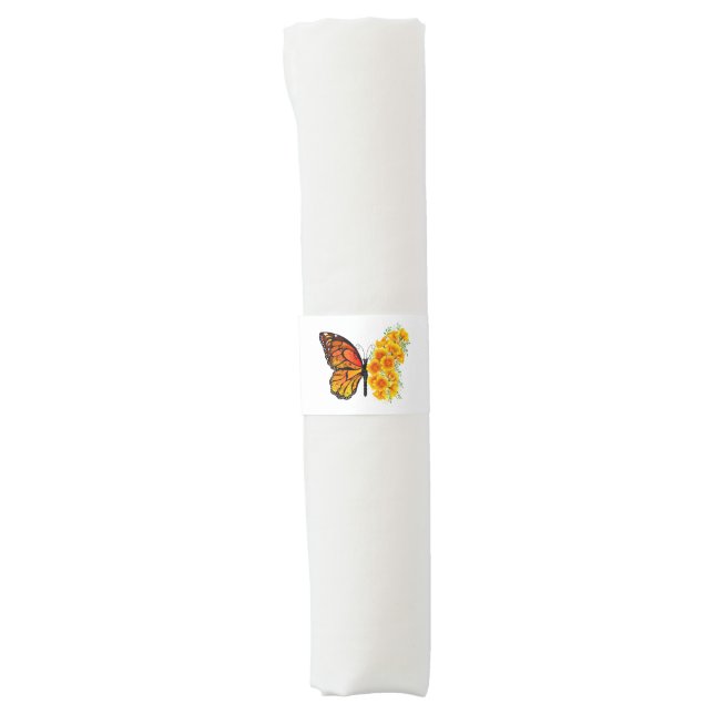 Flower Butterfly with Yellow California Poppy Napkin Bands (Front)