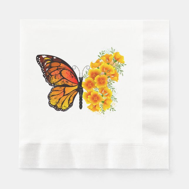 Flower Butterfly with Yellow California Poppy Napkins (Front)