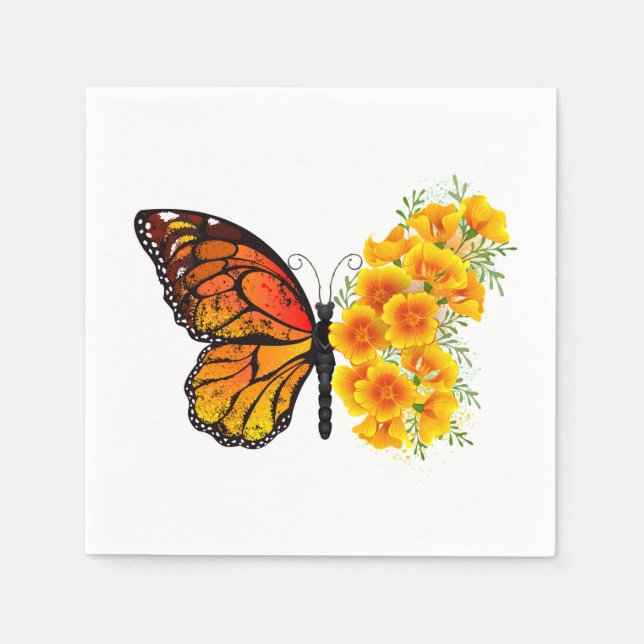 Flower Butterfly with Yellow California Poppy Napkins (Front)