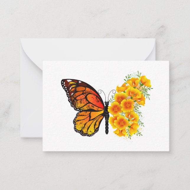 Flower Butterfly with Yellow California Poppy Note Card (Front)