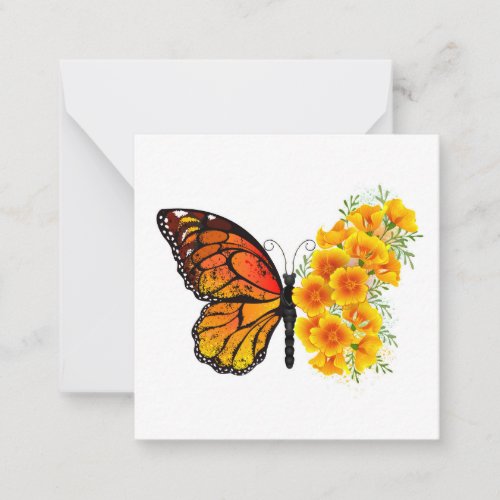 Flower Butterfly with Yellow California Poppy Note Card